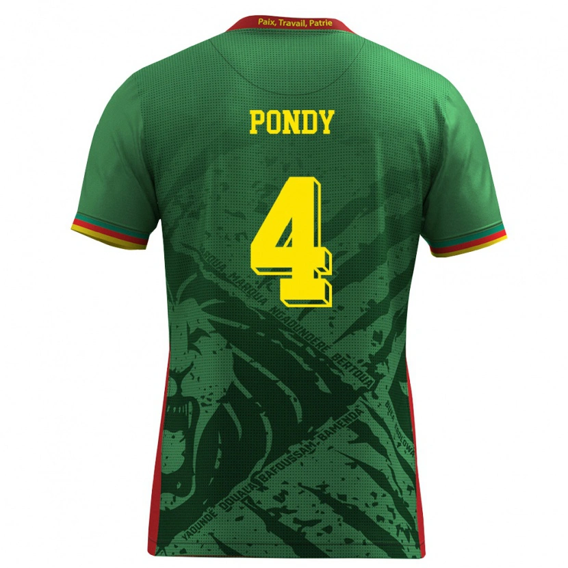 Danxen Niño Camiseta Camerún Chris Pondy #4 Verde Amarillo Rojo 1ª Equipación 26-28 La Camisa México