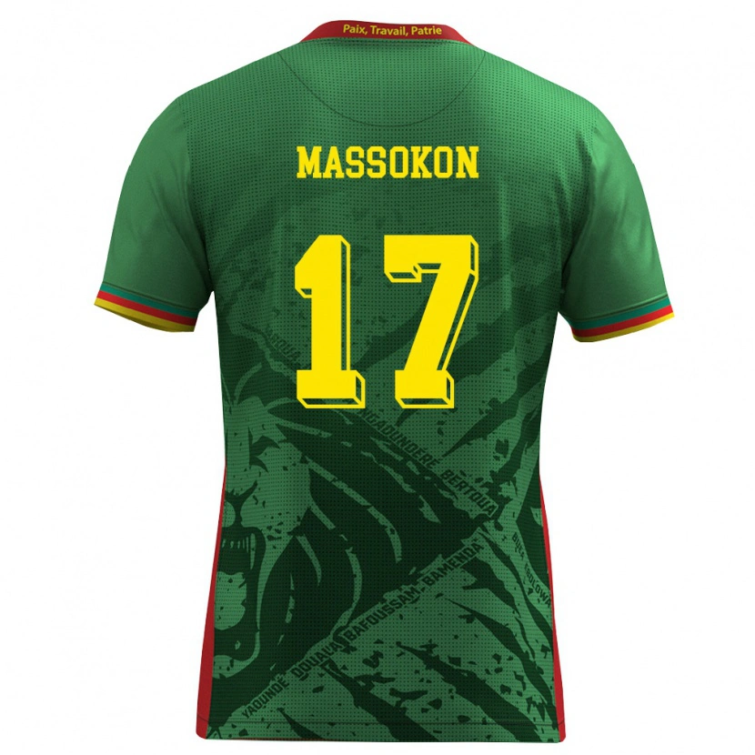 Danxen Niño Camiseta Camerún Arnold Massokon #17 Verde Amarillo Rojo 1ª Equipación 26-28 La Camisa México