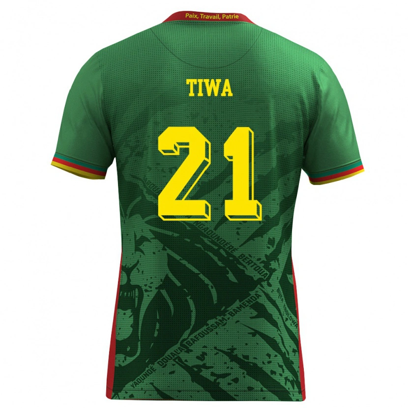 Danxen Niño Camiseta Camerún Yvan Tiwa #21 Verde Amarillo Rojo 1ª Equipación 26-28 La Camisa México