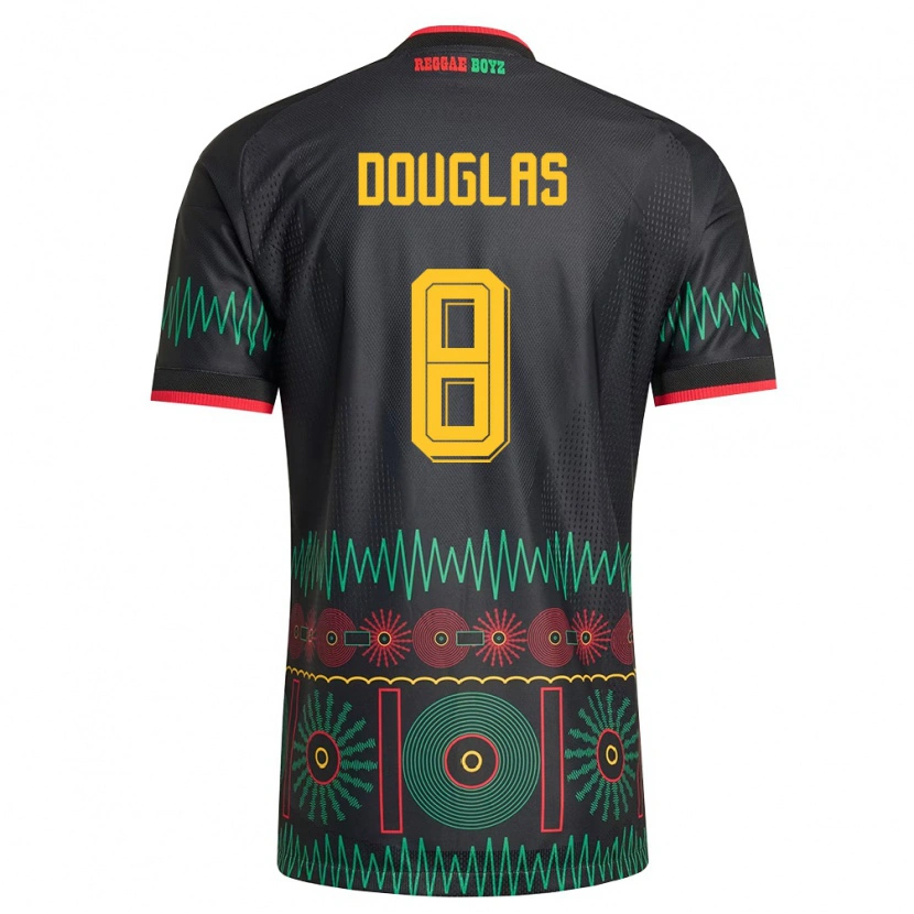 Danxen Niño Camiseta Jamaica Jaheem Douglas #8 Negro Rojo Amarillo 2ª Equipación 26-28 La Camisa México