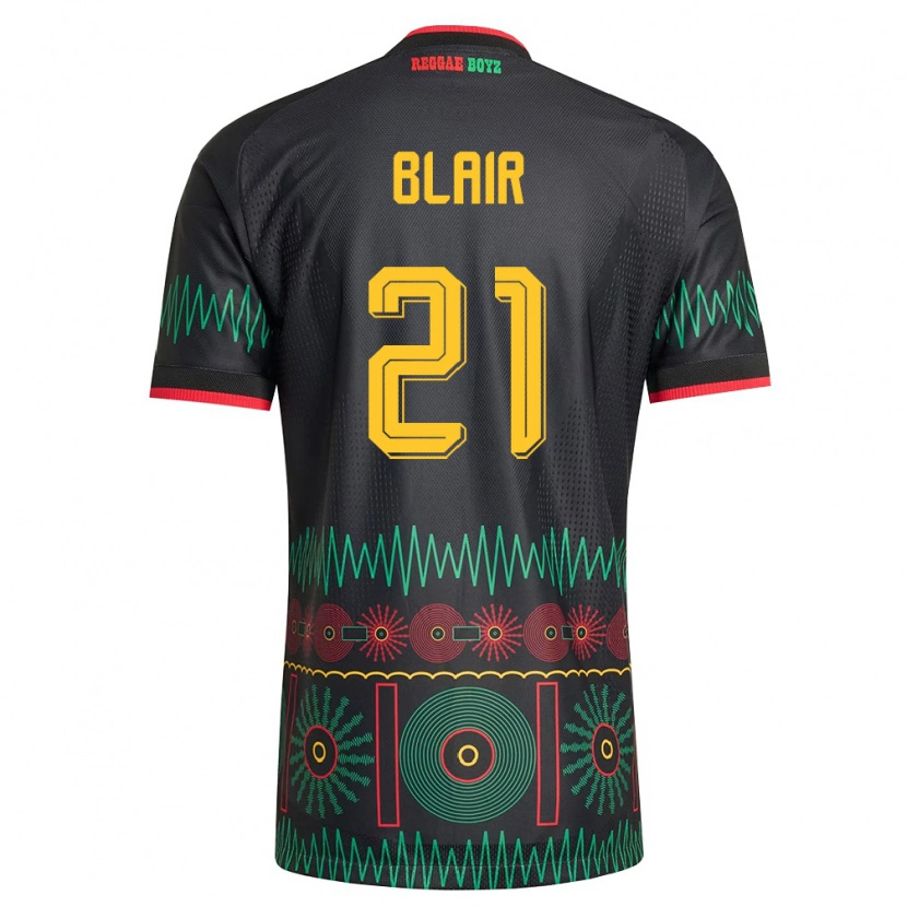 Danxen Niño Camiseta Jamaica Dhamar Blair #21 Negro Rojo Amarillo 2ª Equipación 26-28 La Camisa México