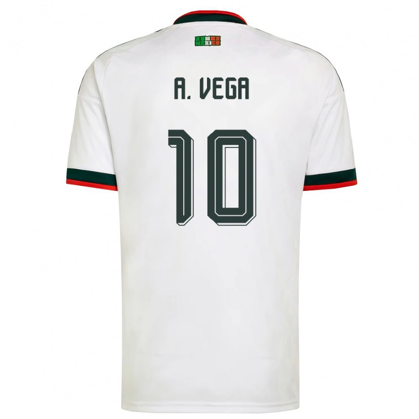 Danxen Niño Camiseta México Alexis Vega #10 Blanco Borgoña Verde 2ª Equipación 26-28 La Camisa México