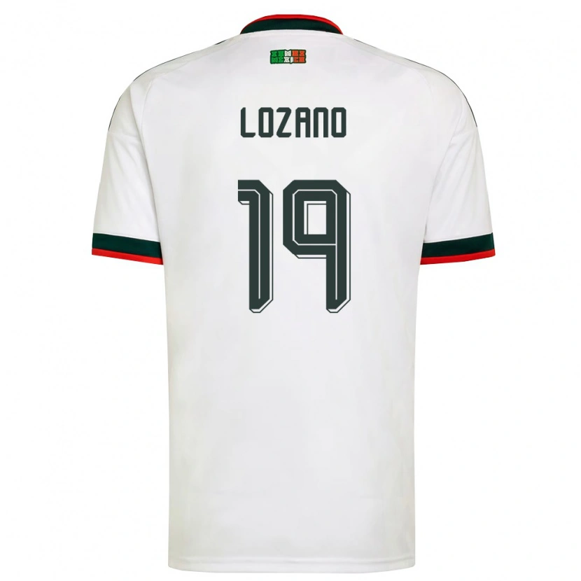 Danxen Niño Camiseta México Esteban Lozano #19 Blanco Borgoña Verde 2ª Equipación 26-28 La Camisa México