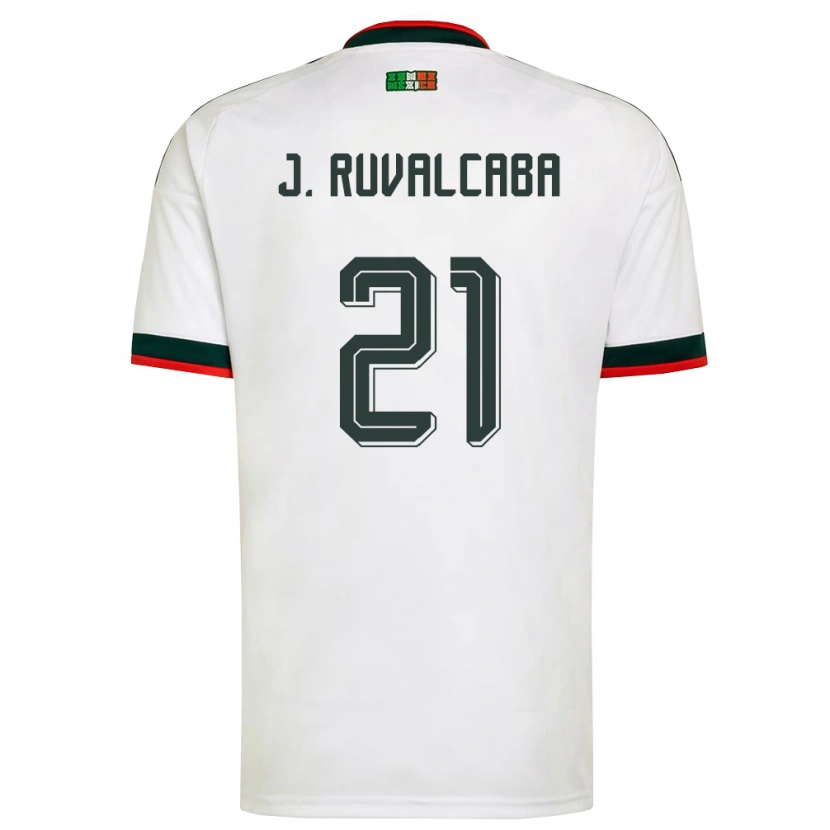 Danxen Niño Camiseta México Jorge Ruvalcaba #21 Blanco Borgoña Verde 2ª Equipación 26-28 La Camisa México