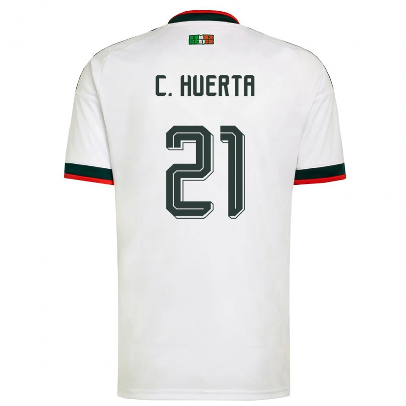 Danxen Niño Camiseta México César Huerta #21 Blanco Borgoña Verde 2ª Equipación 26-28 La Camisa México