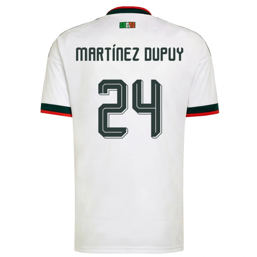 Danxen Niño Camiseta México Luca Martínez Dupuy #24 Blanco Borgoña Verde 2ª Equipación 26-28 La Camisa México