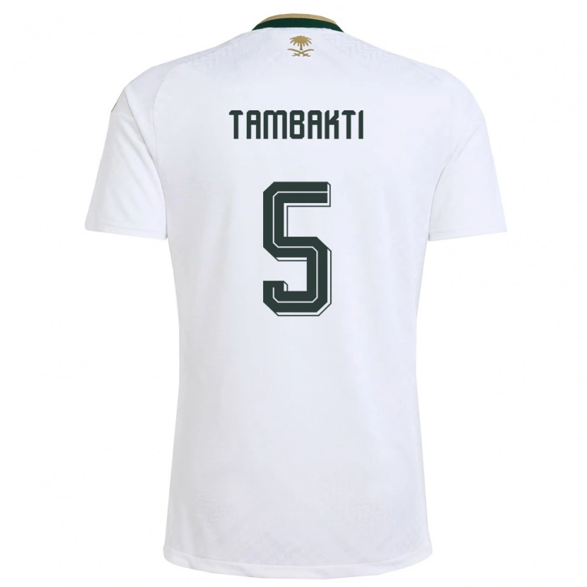 Danxen Niño Camiseta Arabia Saudita Hassan Tambakti #5 Blanco Verde Oro 2ª Equipación 26-28 La Camisa México