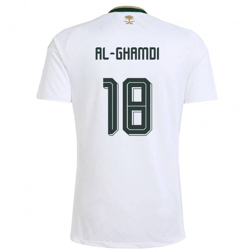 Danxen Niño Camiseta Arabia Saudita Rakan Al-Ghamdi #18 Blanco Verde Oro 2ª Equipación 26-28 La Camisa México