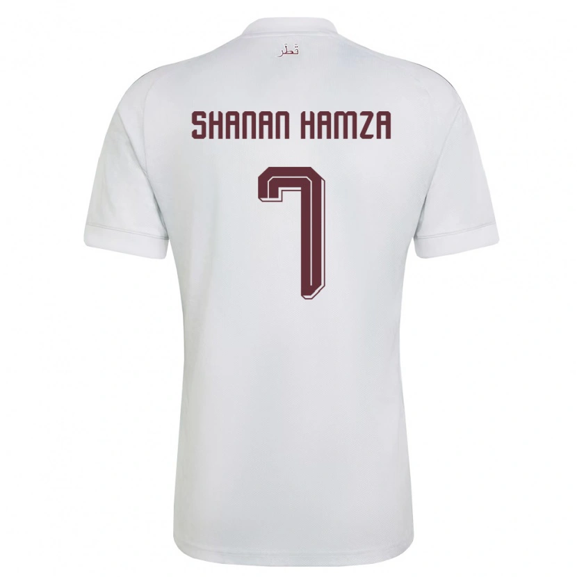 Danxen Niño Camiseta Catar Mubarak Shanan Hamza #7 Blanco Borgoña 2ª Equipación 26-28 La Camisa México