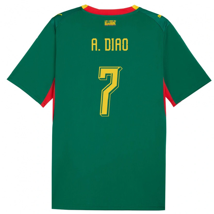 Danxen Niño Camiseta Senegal Assane Diao #7 Verde Amarillo Rojo 2ª Equipación 26-28 La Camisa México