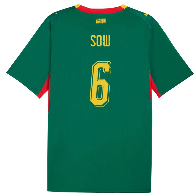 Danxen Niño Camiseta Senegal Mame Sow #6 Verde Amarillo Rojo 2ª Equipación 26-28 La Camisa México