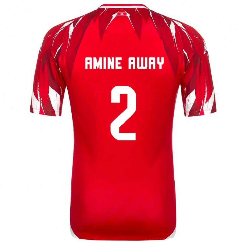 Danxen Niño Camiseta Túnez Mohamed Amine Away #2 Rojo Blanco 2ª Equipación 26-28 La Camisa México