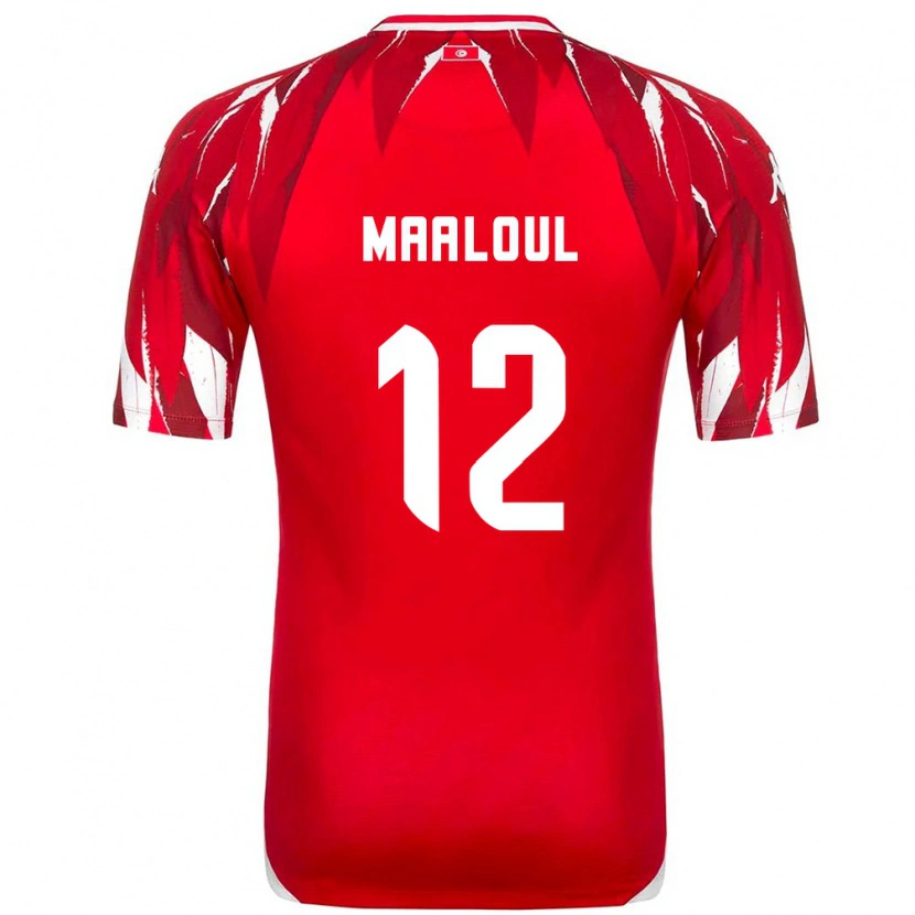 Danxen Niño Camiseta Túnez Ali Maâloul #12 Rojo Blanco 2ª Equipación 26-28 La Camisa México