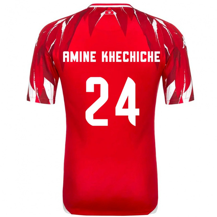 Danxen Niño Camiseta Túnez Mohamed Amine Khechiche #24 Rojo Blanco 2ª Equipación 26-28 La Camisa México