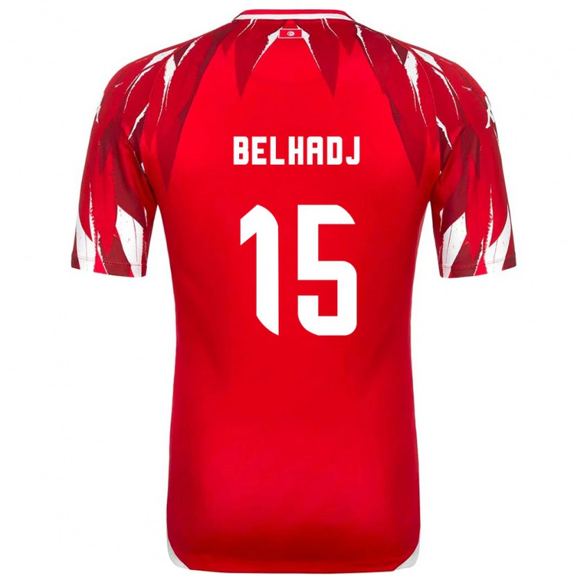 Danxen Niño Camiseta Túnez Mohamed Belhadj Mahmoud #15 Rojo Blanco 2ª Equipación 26-28 La Camisa México