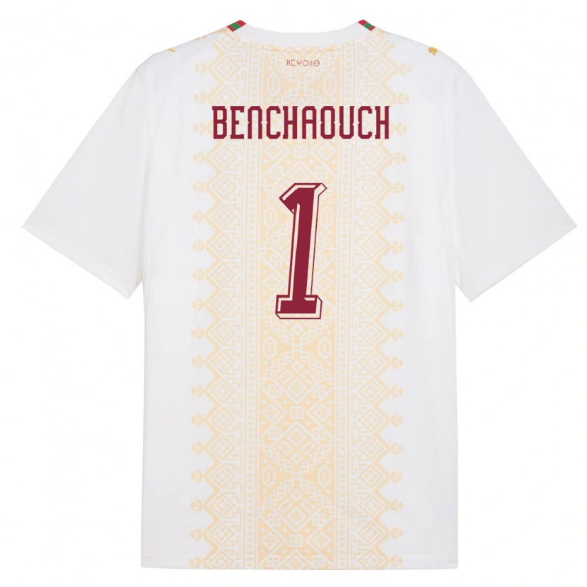 Danxen Niño Camiseta Marruecos Yanis Benchaouch #1 Blanco Oro Rojo 2ª Equipación 26-28 La Camisa México
