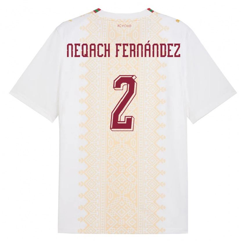 Danxen Niño Camiseta Marruecos Aron Neqach Fernández #2 Blanco Oro Rojo 2ª Equipación 26-28 La Camisa México