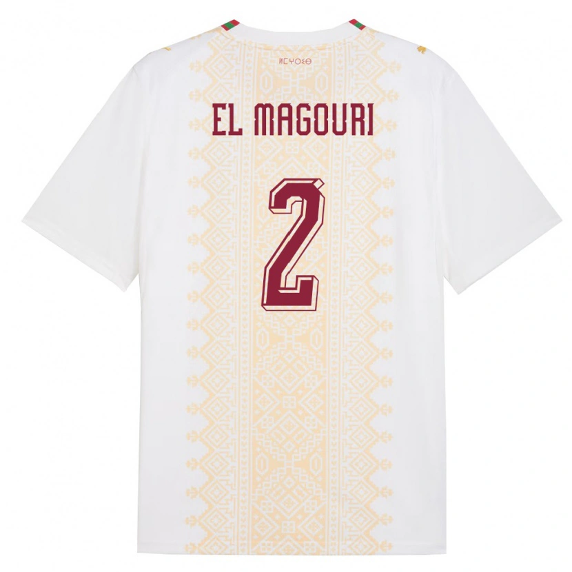 Danxen Niño Camiseta Marruecos Anas El Magouri #2 Blanco Oro Rojo 2ª Equipación 26-28 La Camisa México