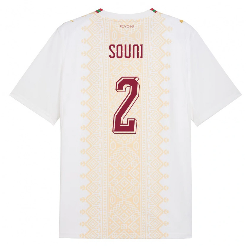 Danxen Niño Camiseta Marruecos Reda Souni #2 Blanco Oro Rojo 2ª Equipación 26-28 La Camisa México