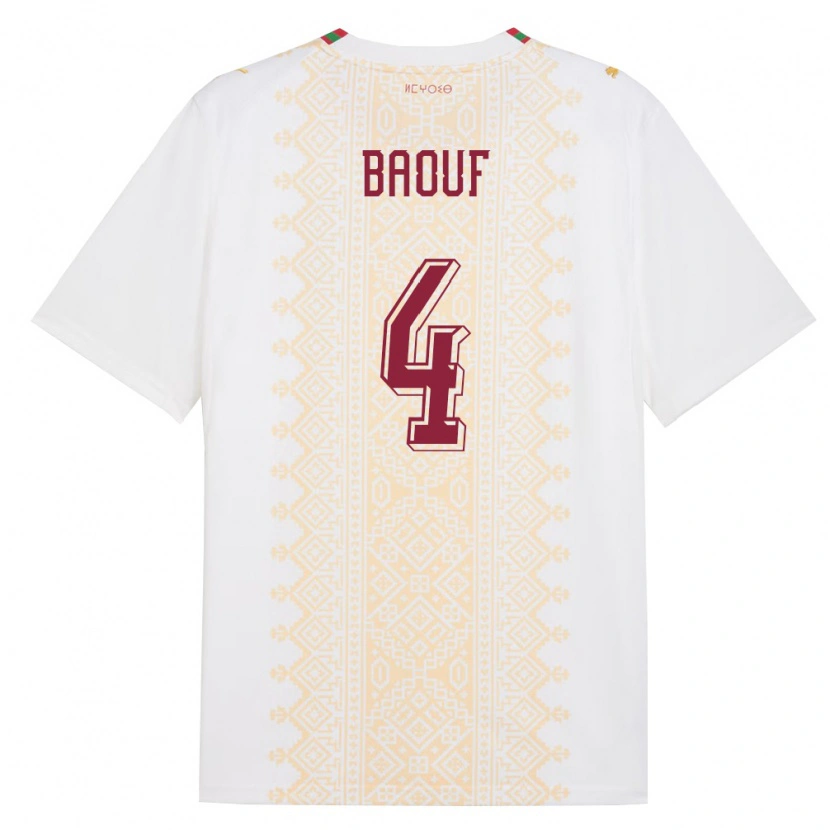 Danxen Niño Camiseta Marruecos Ismaël Baouf #4 Blanco Oro Rojo 2ª Equipación 26-28 La Camisa México