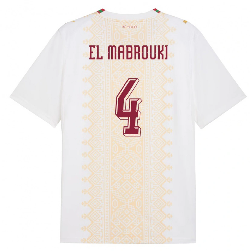 Danxen Niño Camiseta Marruecos Imran El Mabrouki #4 Blanco Oro Rojo 2ª Equipación 26-28 La Camisa México