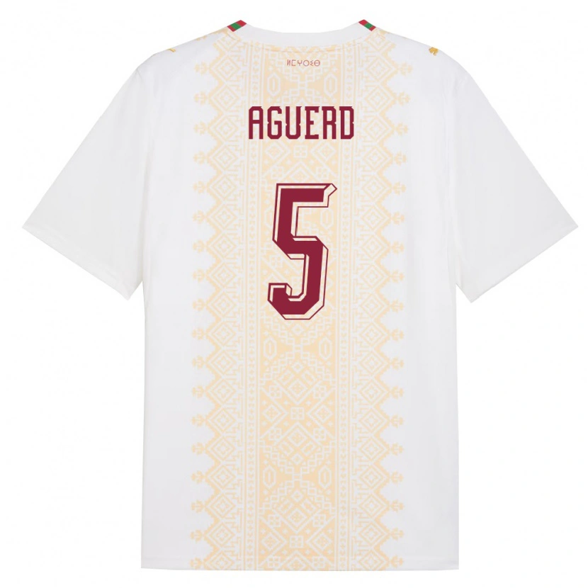 Danxen Niño Camiseta Marruecos Nayef Aguerd #5 Blanco Oro Rojo 2ª Equipación 26-28 La Camisa México