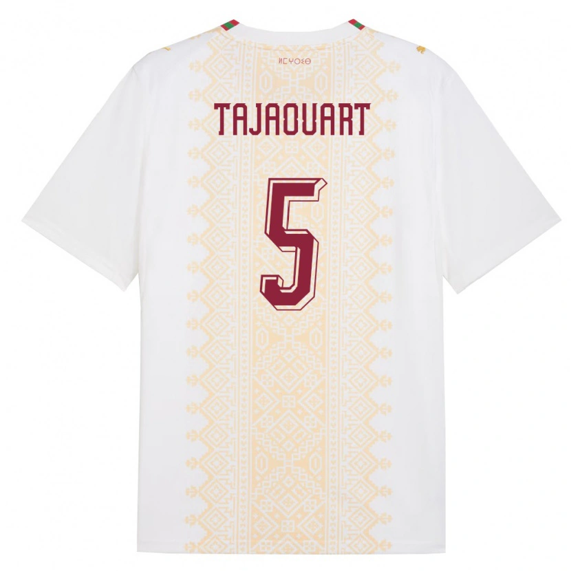 Danxen Niño Camiseta Marruecos Anas Tajaouart #5 Blanco Oro Rojo 2ª Equipación 26-28 La Camisa México