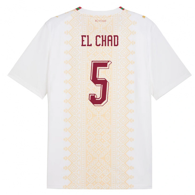 Danxen Niño Camiseta Marruecos Nesryne El Chad #5 Blanco Oro Rojo 2ª Equipación 26-28 La Camisa México
