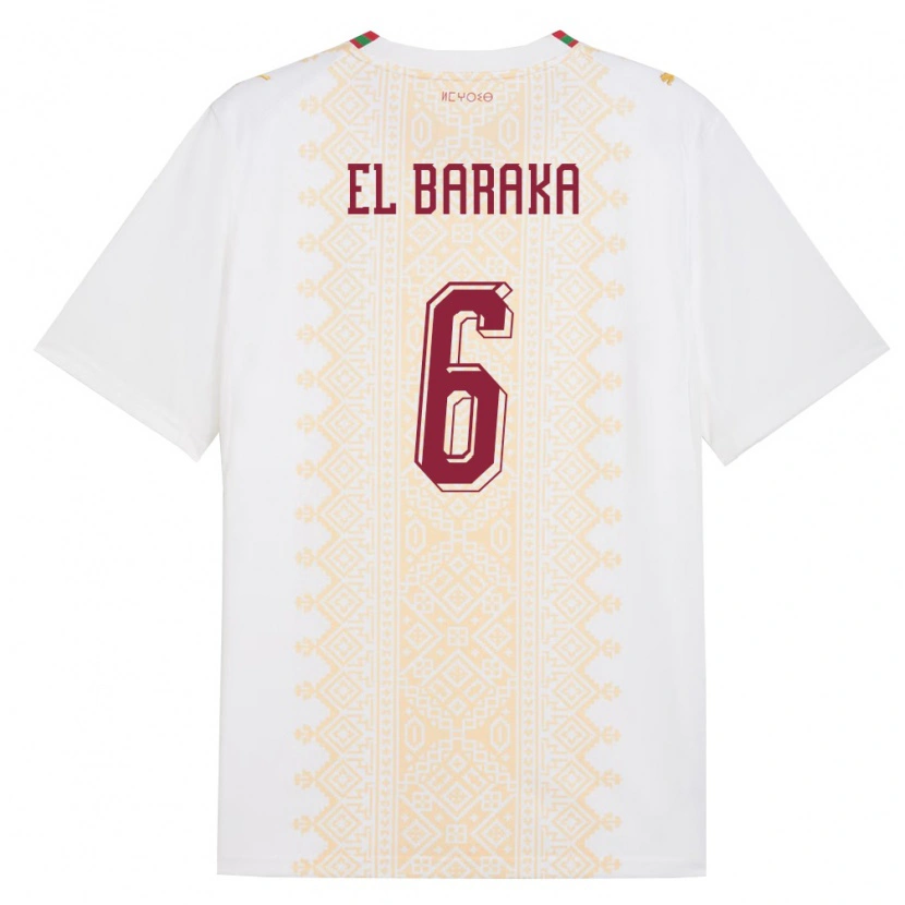 Danxen Niño Camiseta Marruecos Jibril El Baraka #6 Blanco Oro Rojo 2ª Equipación 26-28 La Camisa México