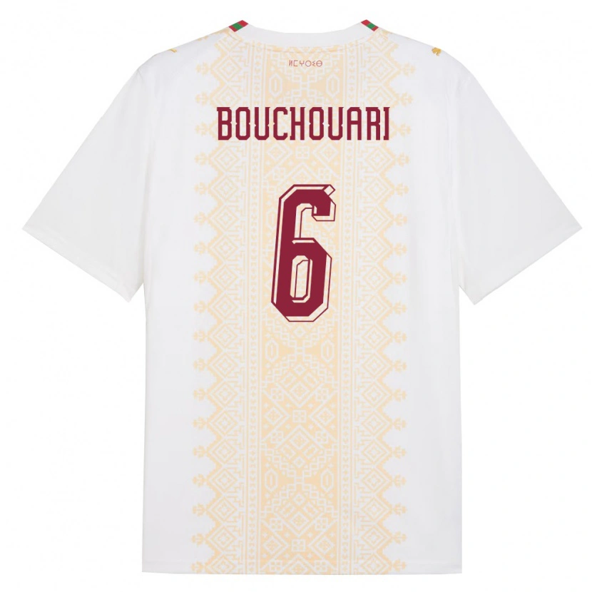 Danxen Niño Camiseta Marruecos Benjamin Bouchouari #6 Blanco Oro Rojo 2ª Equipación 26-28 La Camisa México