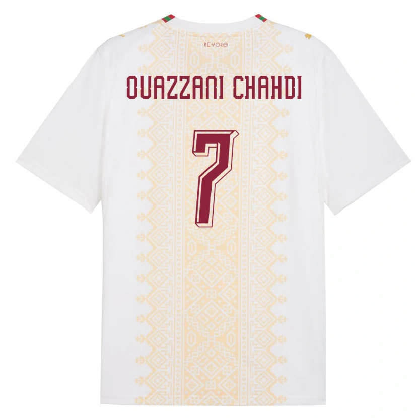 Danxen Niño Camiseta Marruecos Fady Ouazzani Chahdi #7 Blanco Oro Rojo 2ª Equipación 26-28 La Camisa México