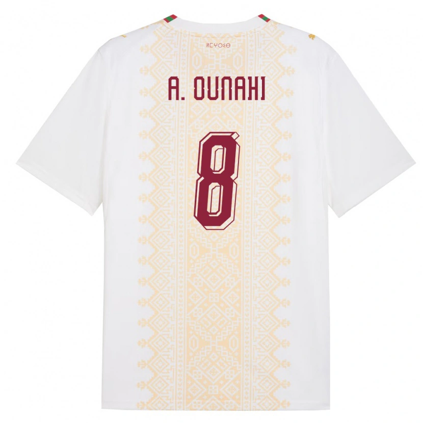 Danxen Niño Camiseta Marruecos Azzeddine Ounahi #8 Blanco Oro Rojo 2ª Equipación 26-28 La Camisa México