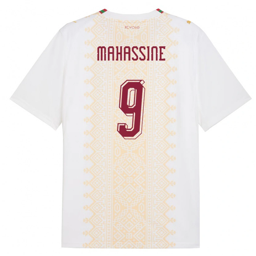 Danxen Niño Camiseta Marruecos Rayan Mahassine #9 Blanco Oro Rojo 2ª Equipación 26-28 La Camisa México
