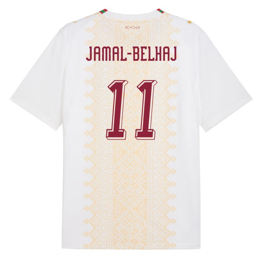 Danxen Niño Camiseta Marruecos Hatim Jamal-Belhaj #11 Blanco Oro Rojo 2ª Equipación 26-28 La Camisa México