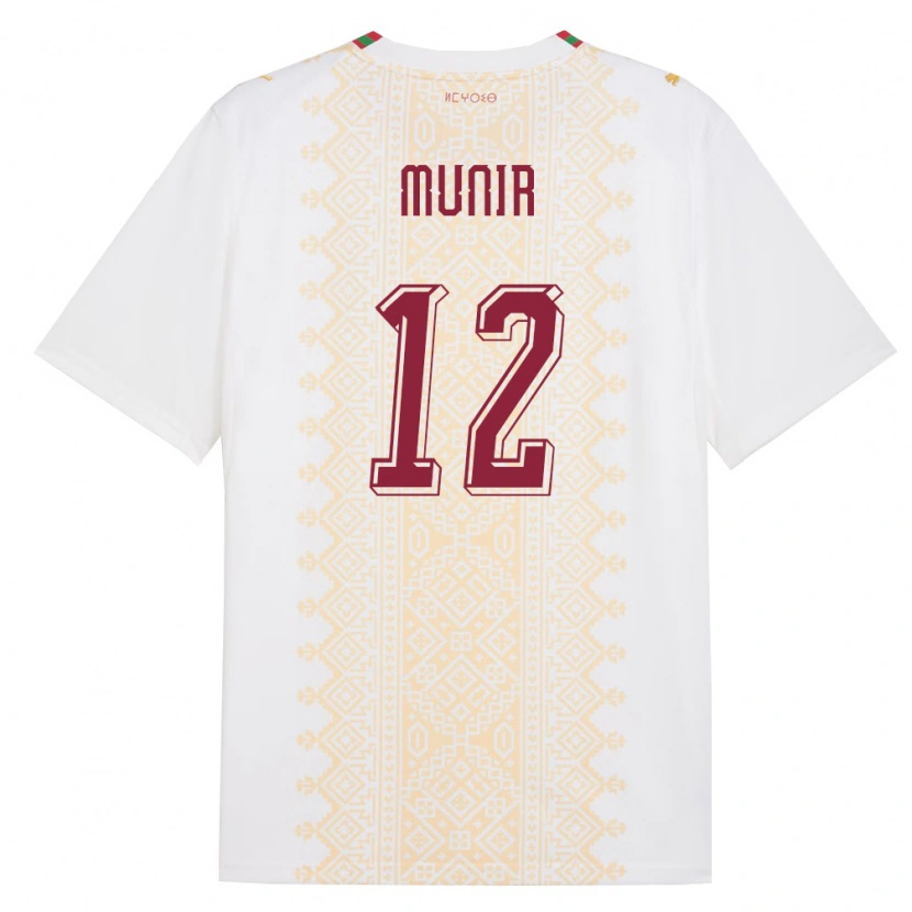Danxen Niño Camiseta Marruecos Munir #12 Blanco Oro Rojo 2ª Equipación 26-28 La Camisa México