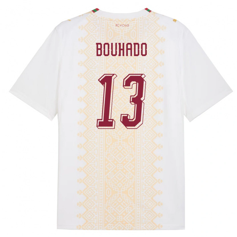 Danxen Niño Camiseta Marruecos Nizar Bouhado #13 Blanco Oro Rojo 2ª Equipación 26-28 La Camisa México