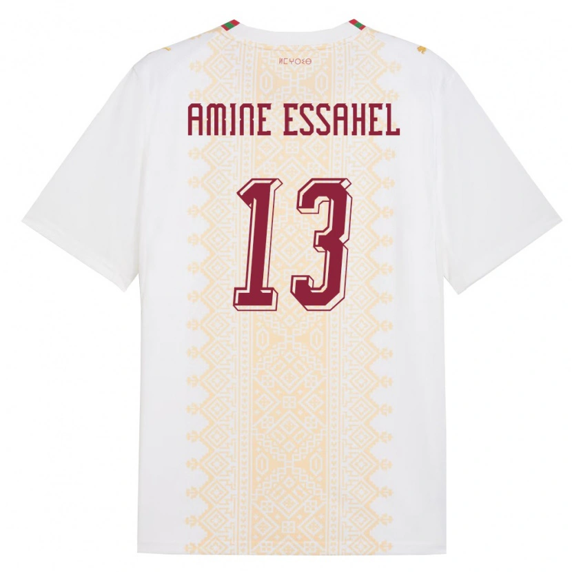 Danxen Niño Camiseta Marruecos Mohamed Amine Essahel #13 Blanco Oro Rojo 2ª Equipación 26-28 La Camisa México
