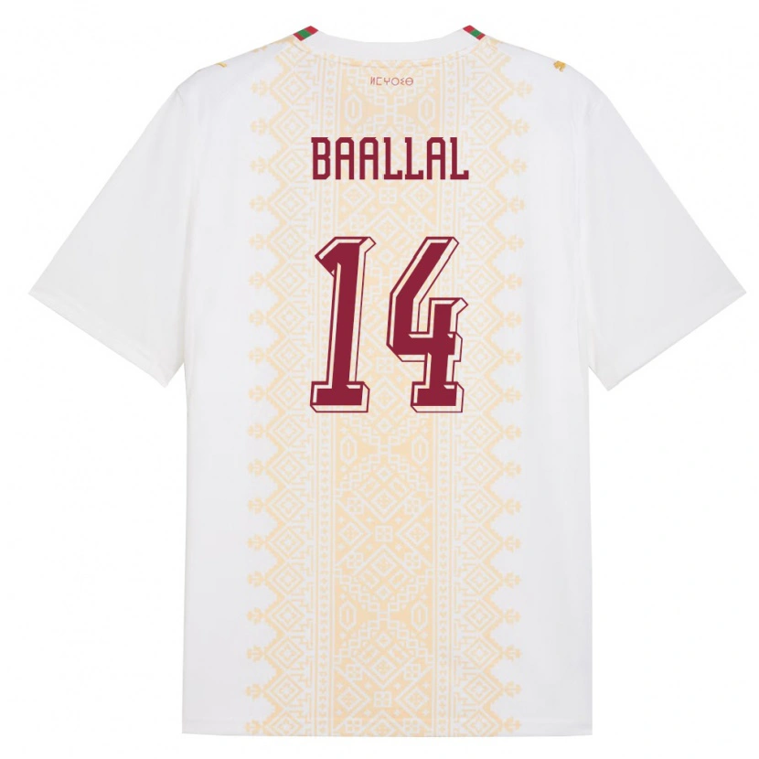 Danxen Niño Camiseta Marruecos Adam Baallal #14 Blanco Oro Rojo 2ª Equipación 26-28 La Camisa México