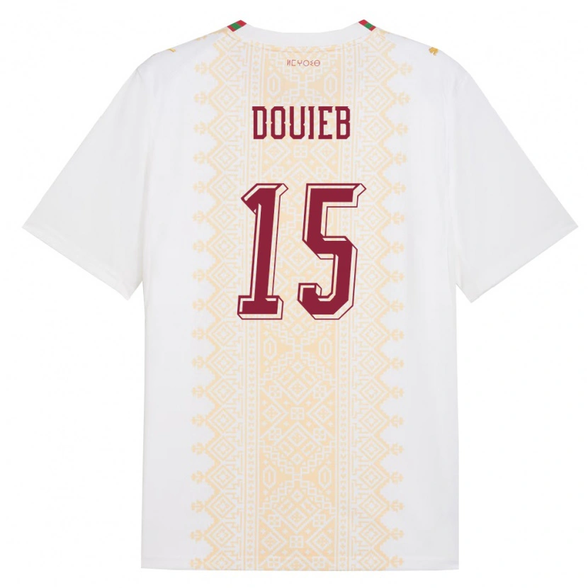 Danxen Niño Camiseta Marruecos Imran Douieb #15 Blanco Oro Rojo 2ª Equipación 26-28 La Camisa México