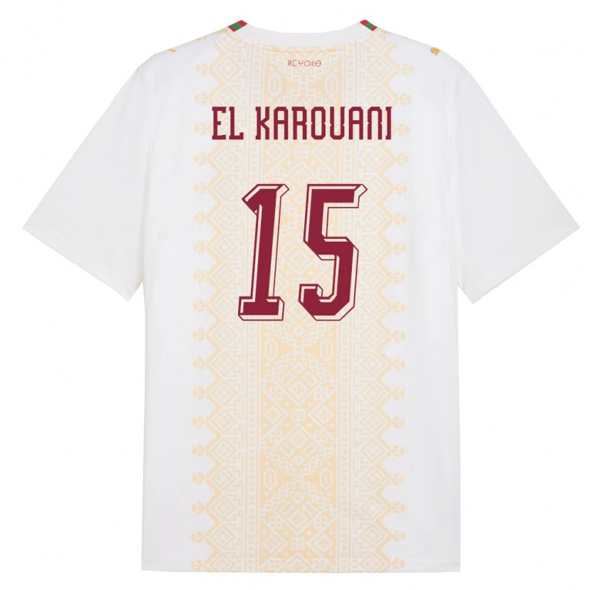 Danxen Niño Camiseta Marruecos Souffian El Karouani #15 Blanco Oro Rojo 2ª Equipación 26-28 La Camisa México