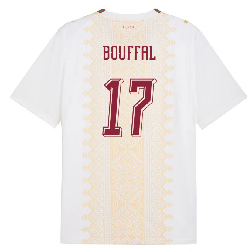 Danxen Niño Camiseta Marruecos Soufiane Bouffal #17 Blanco Oro Rojo 2ª Equipación 26-28 La Camisa México