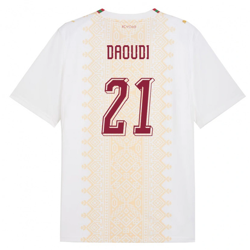 Danxen Niño Camiseta Marruecos Abdelali Daoudi #21 Blanco Oro Rojo 2ª Equipación 26-28 La Camisa México