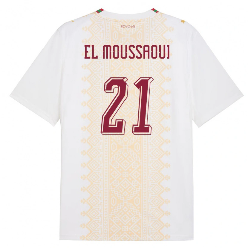 Danxen Niño Camiseta Marruecos Tajeddine El Moussaoui #21 Blanco Oro Rojo 2ª Equipación 26-28 La Camisa México