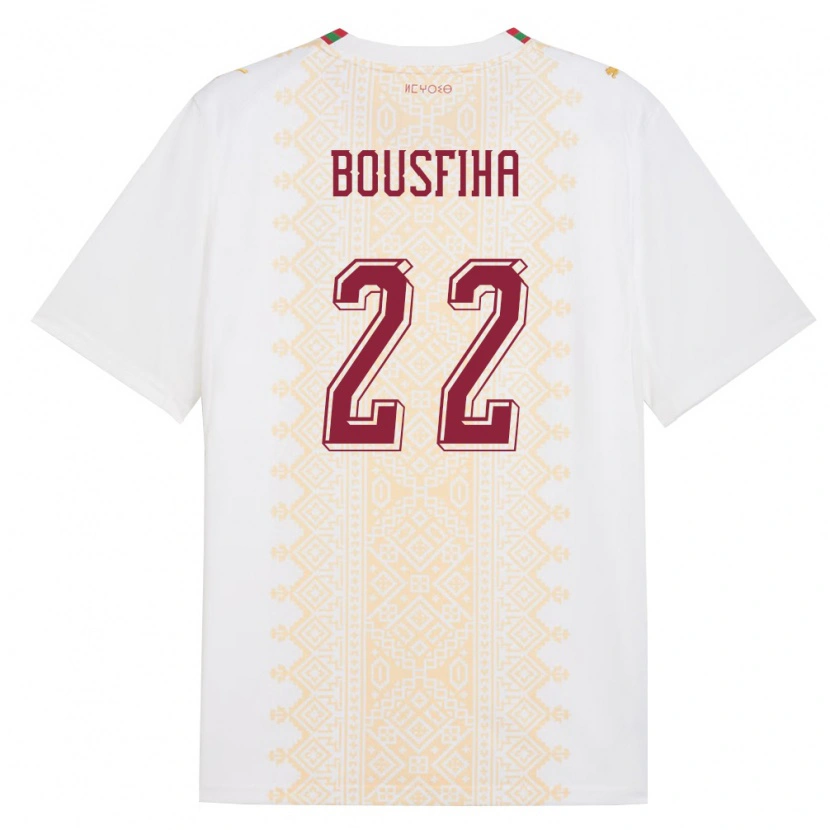 Danxen Niño Camiseta Marruecos Ilyas Bousfiha #22 Blanco Oro Rojo 2ª Equipación 26-28 La Camisa México
