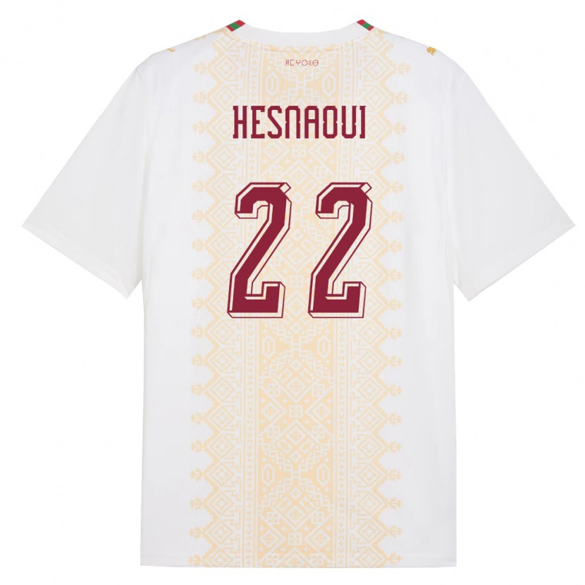 Danxen Niño Camiseta Marruecos Hind Hesnaoui #22 Blanco Oro Rojo 2ª Equipación 26-28 La Camisa México