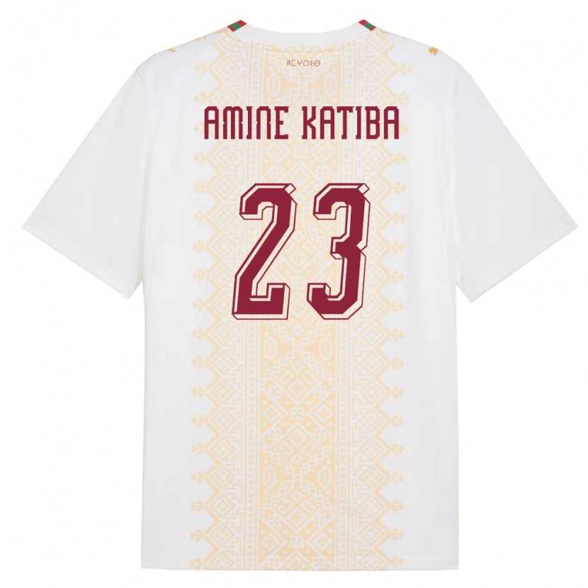 Danxen Niño Camiseta Marruecos Mohamed Amine Katiba #23 Blanco Oro Rojo 2ª Equipación 26-28 La Camisa México