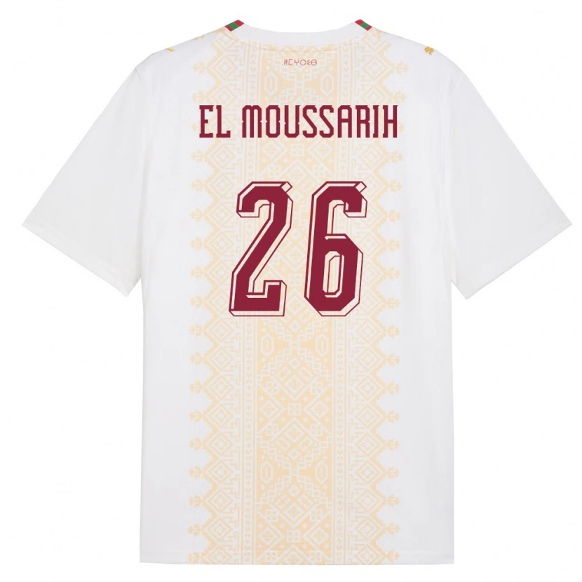 Danxen Niño Camiseta Marruecos Yanis El Moussarih #26 Blanco Oro Rojo 2ª Equipación 26-28 La Camisa México