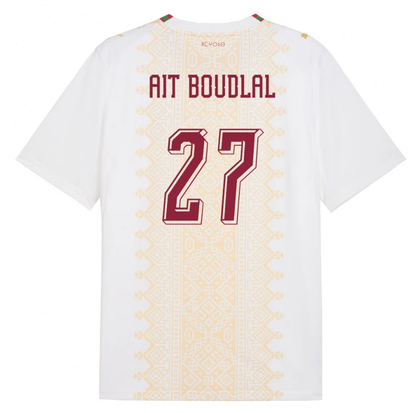 Danxen Niño Camiseta Marruecos Abdelhamid Ait Boudlal #27 Blanco Oro Rojo 2ª Equipación 26-28 La Camisa México