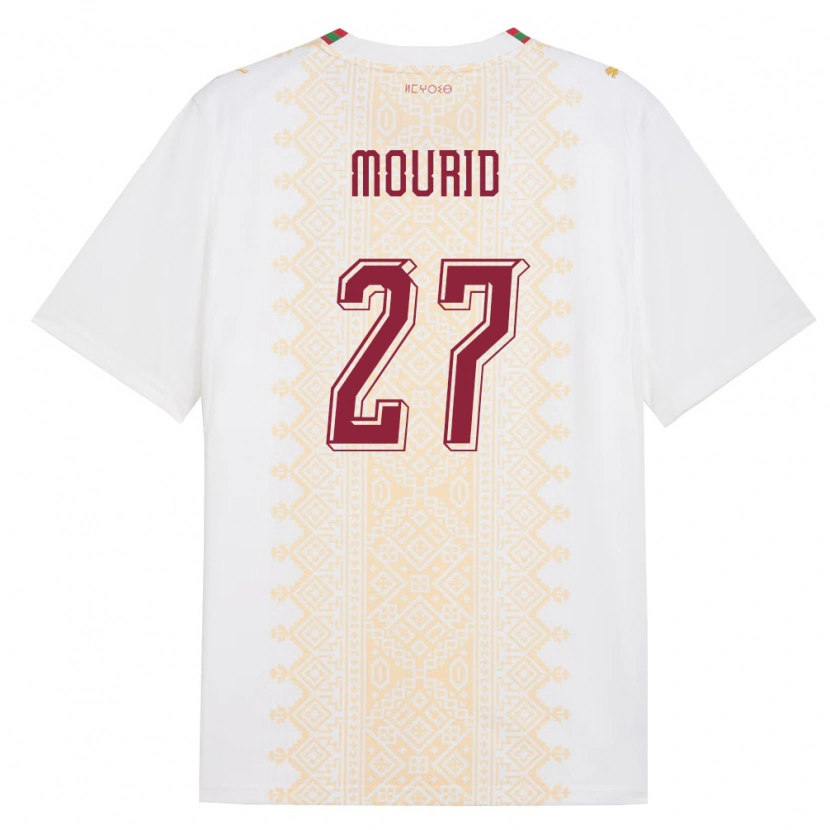 Danxen Niño Camiseta Marruecos Aymane Mourid #27 Blanco Oro Rojo 2ª Equipación 26-28 La Camisa México
