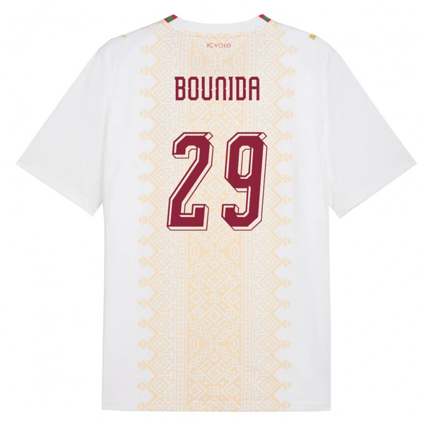 Danxen Niño Camiseta Marruecos Rayane Bounida #29 Blanco Oro Rojo 2ª Equipación 26-28 La Camisa México